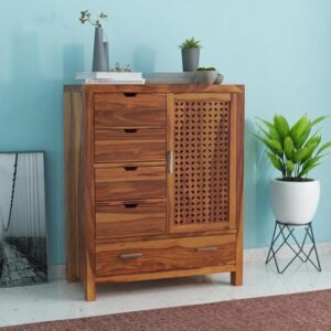 AISHAM Solid Sheesham Wood Wooden Chest of Drawers with 7 Drawer Storage | Multipurpose Storage Cabinet Rack for Bedroom Home Living Room (Design 9, Honey Finish)
